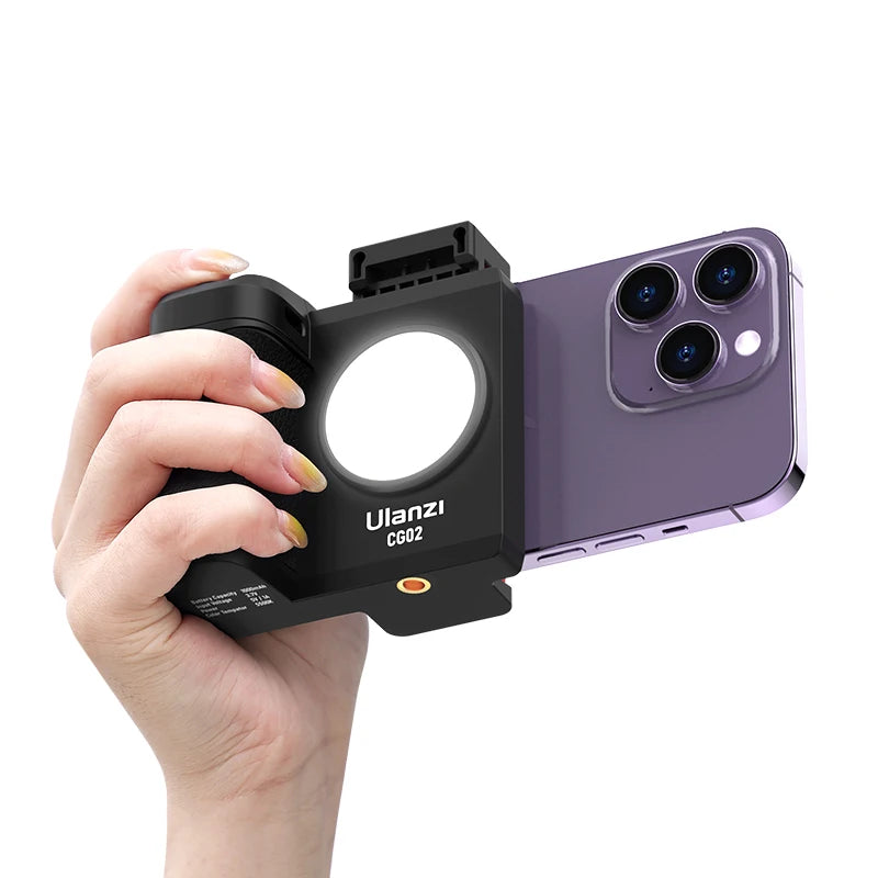 CG02 Smartphone Selfie Grip Wireless Bluetooth Handle with 5500K Fill Light Phone as Camera Photo Stabilizer